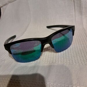 Oakley Men's Black Sunglasses with Blue-Green Mirrored Lenses